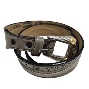 Larry Mahan Belt Women 26 Grey Leather Western German Silver Buckle 3935 USA